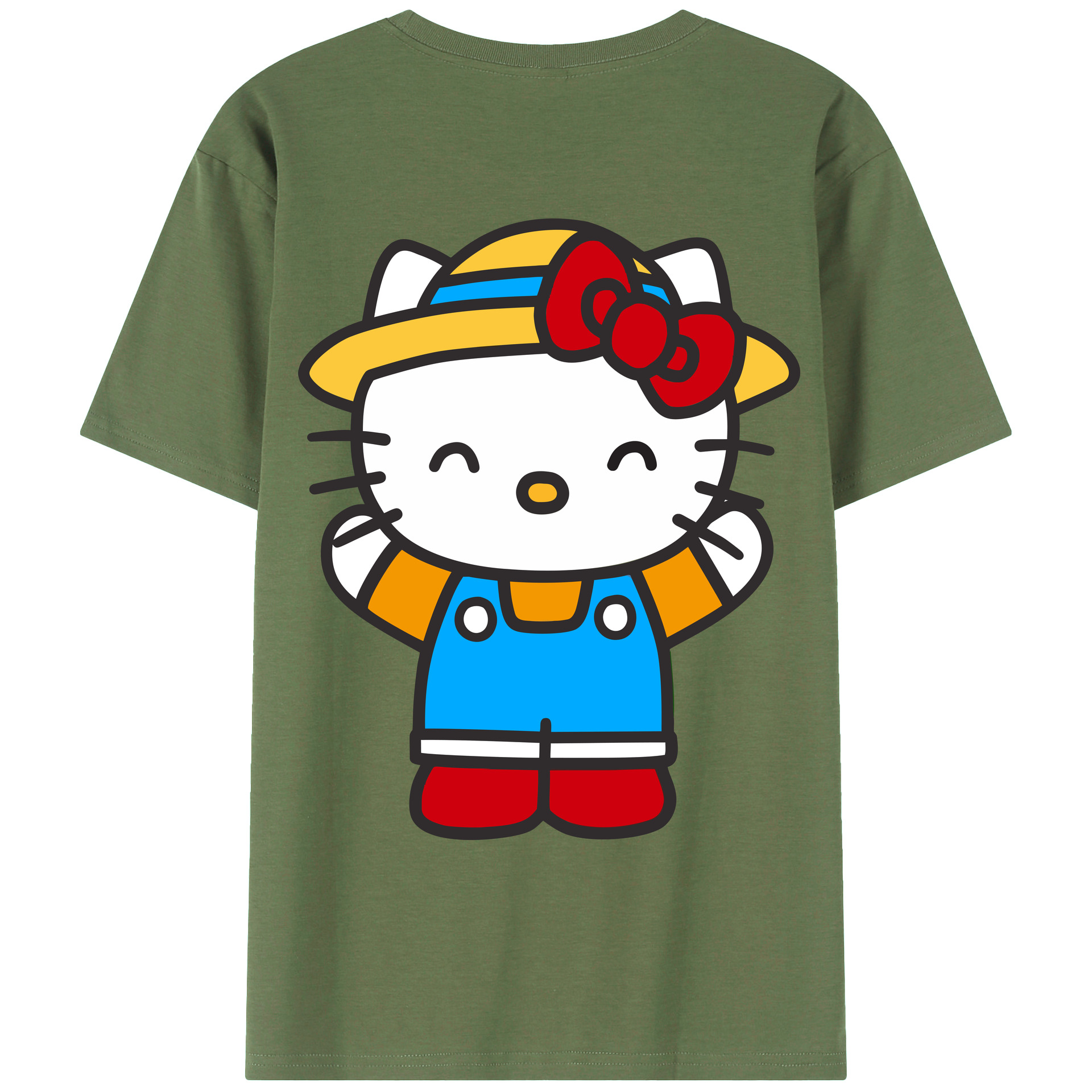 （画像用） Hello Kitty ハローキティ 綿100％ メンズ半袖Tシャツ（バックプリント） 通気性
